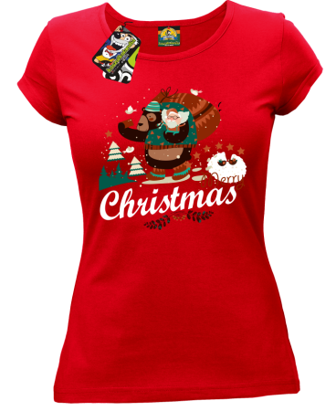 Misio selfiak z małym przyjacielem Merry Christmas - koszulka świąteczna damska