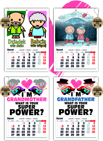 Kalendarz dla Babci i Dziadka kolorowy jednodzielny STANDARD