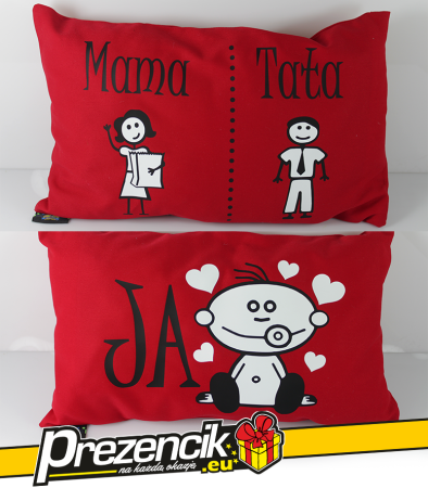 Mama Tata i JA -  czerwone poduszki drelichowe 30x50cm komplet 2 sztuki