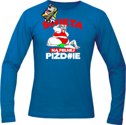 Święta na pełnej Piź#zie - Longsleeve męski niebieski