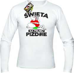 Święta na pełnej Piź#zie - Longsleeve męski biały